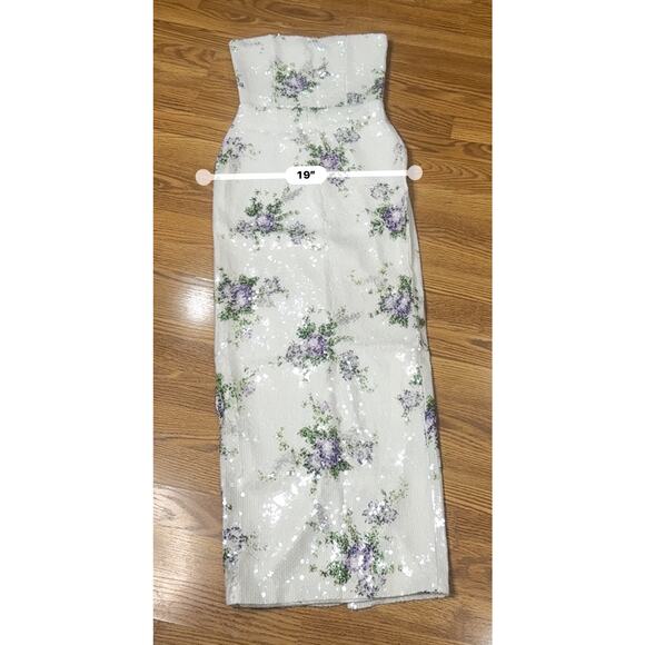Tanner Fletcher Marilyn Floral Sequin Strapless Dress 1 / US 4-6 Evening Gown - Picture 5 of 14
